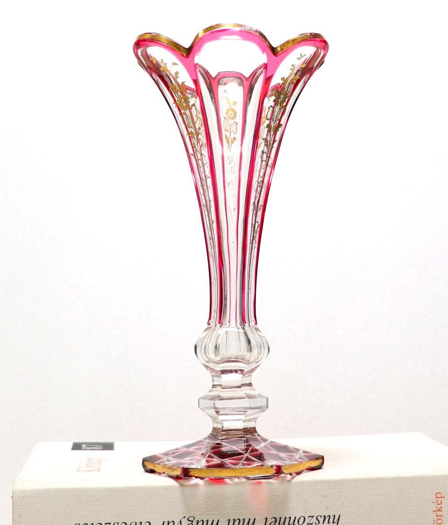 オールド・バカラ 超希少 アンピール様式 金赤金彩装飾 切子 花瓶 壺 ゴールド