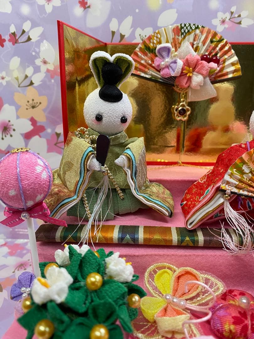 ちりめん細工　つまみ細工　うさぎ雛壇飾り　No.679 ハンドメイド
