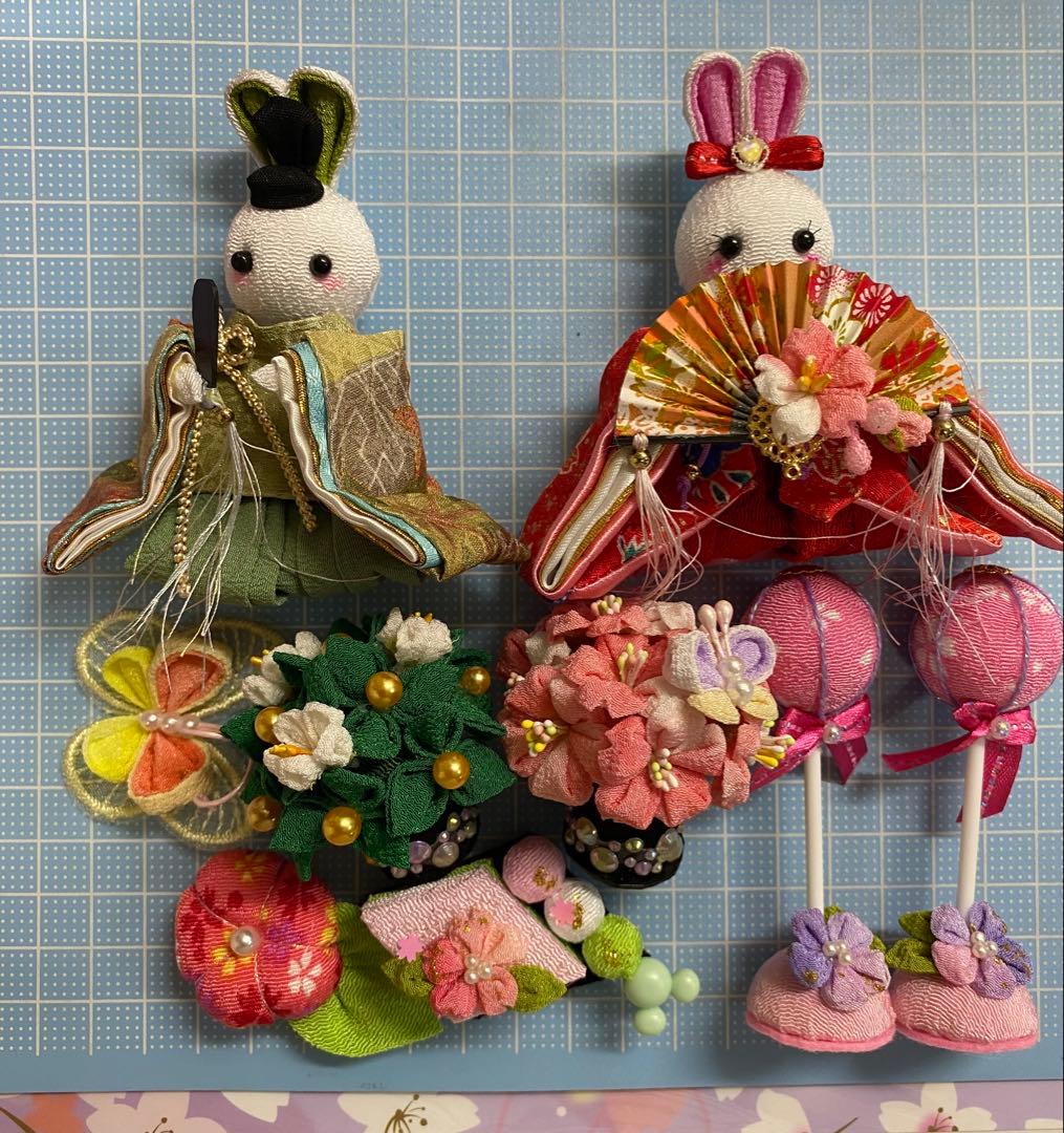 ちりめん細工　つまみ細工　うさぎ雛壇飾り　No.679 ハンドメイド