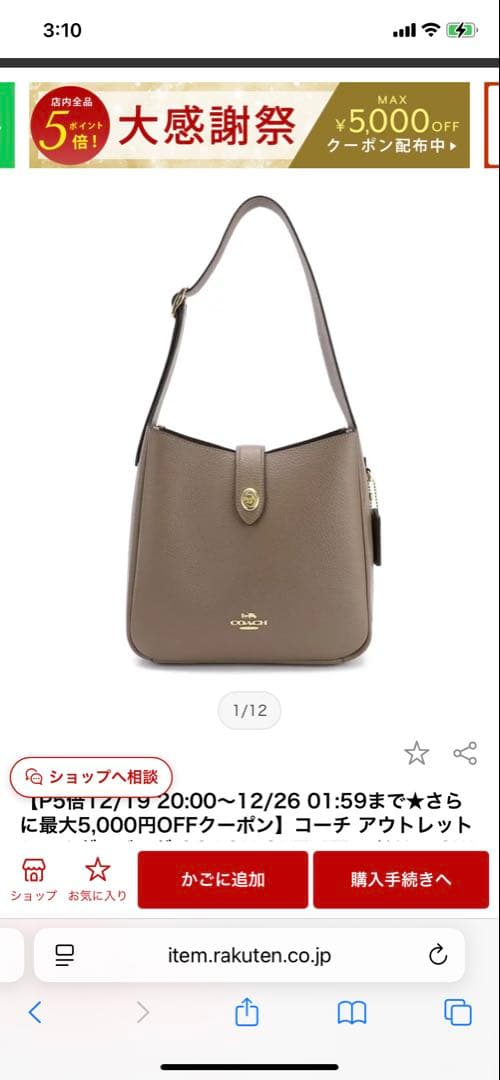 ママさん専用COACH ブラウンレザーショルダーバッグ