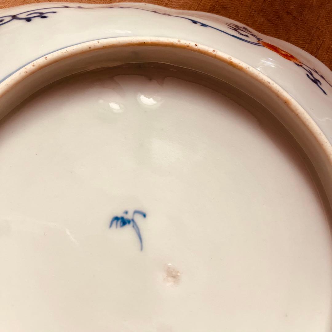 オールド香蘭社　色絵鮑型草花鳳凰図皿　明治　手書き　② アンティーク　古伊万里
