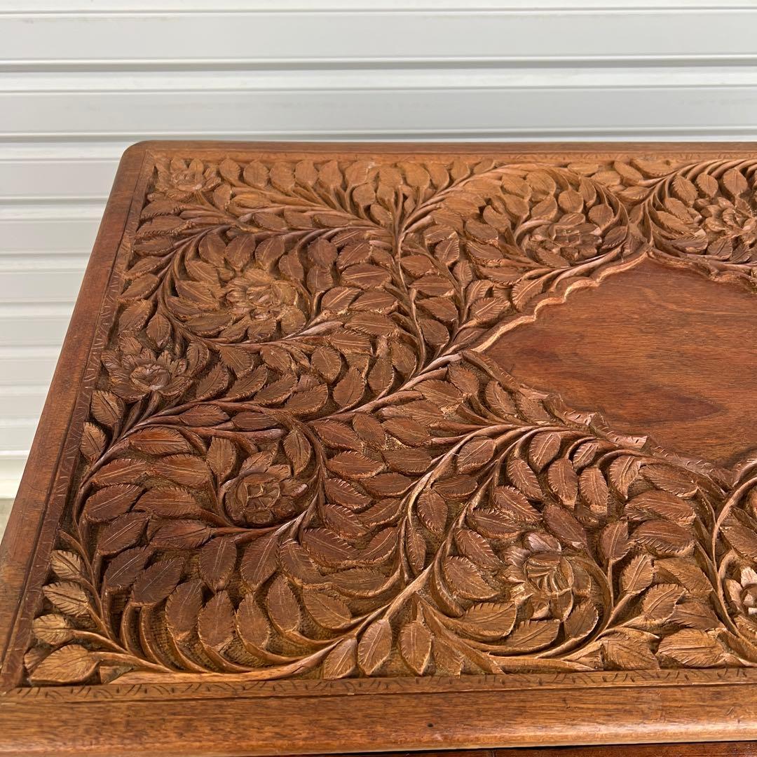 高級 アジアアン アンティーク 彫刻入り木製 引き出し付き