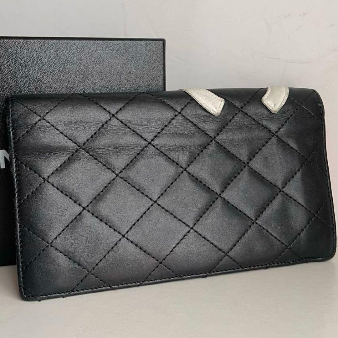 美品✨白黒カンボンラインChanel キルティング長財布 シャネルマトラツセ