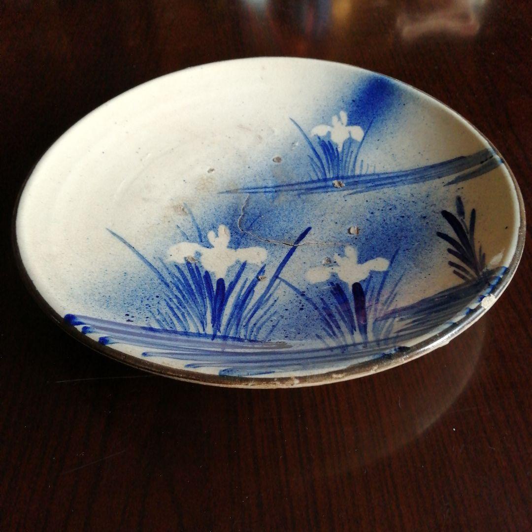 古瀬戸　吹墨杜若文大皿　30cm