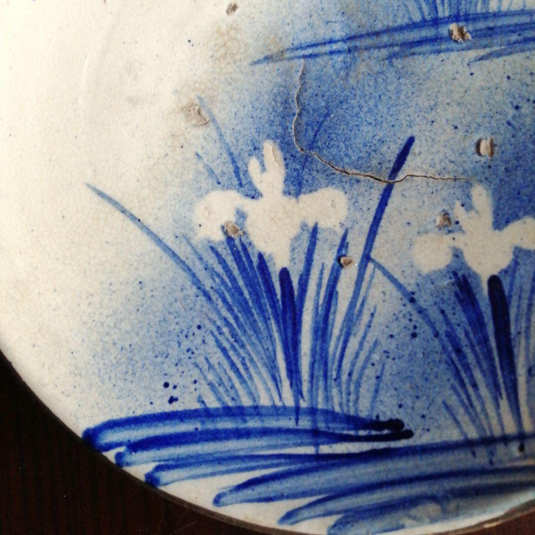 古瀬戸　吹墨杜若文大皿　30cm