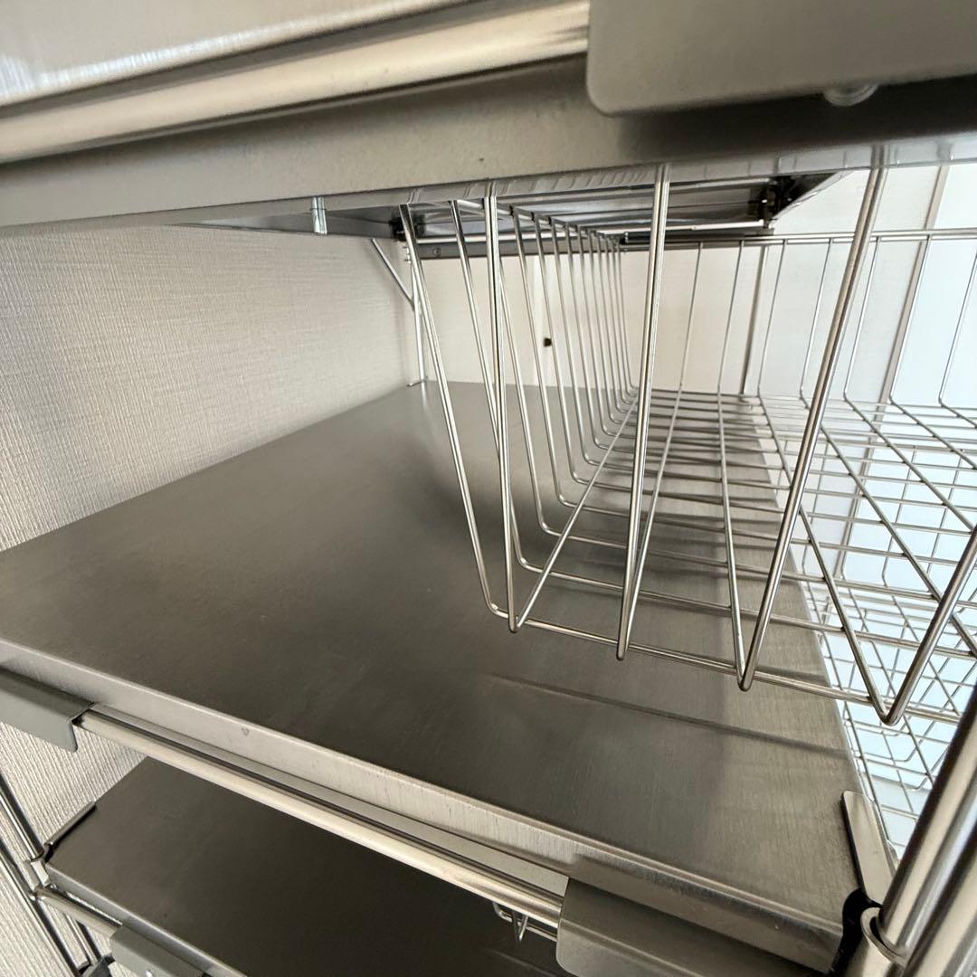 【引取】無印良品ステンレスユニットシェルフステンレス棚セット大+バスケット+棚