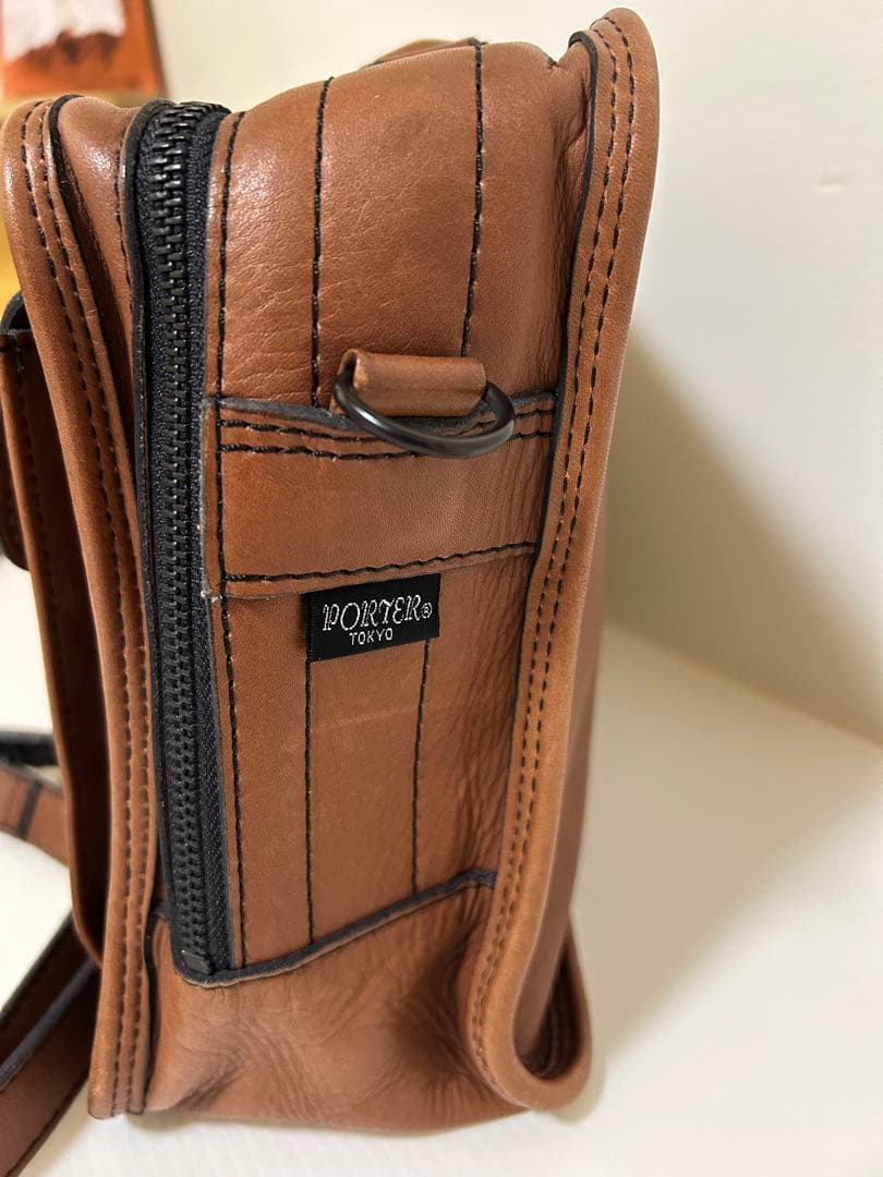 PORTER ブラウンレザー ショルダーバッグ