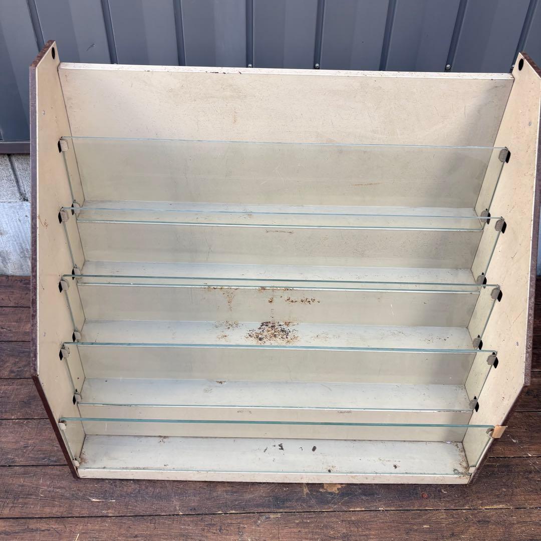 昭和レトロ スチール製 ガラス仕切り 階段型本棚 店舗什器 ショーケース 5段