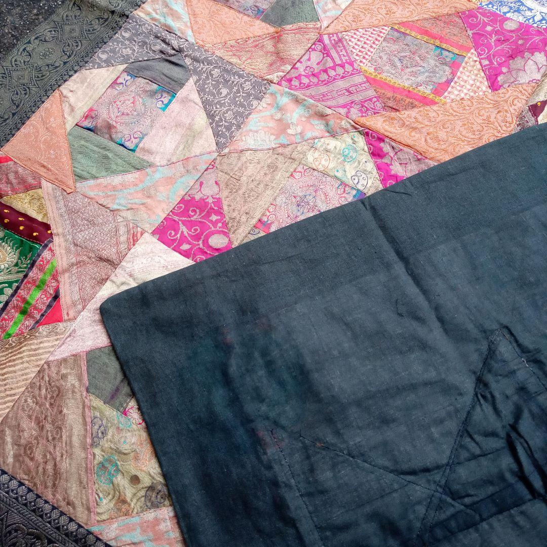 アンティーク　ビンテージ　インド　サリー　シルク　パッチワーク　継ぎ接ぎ　古布