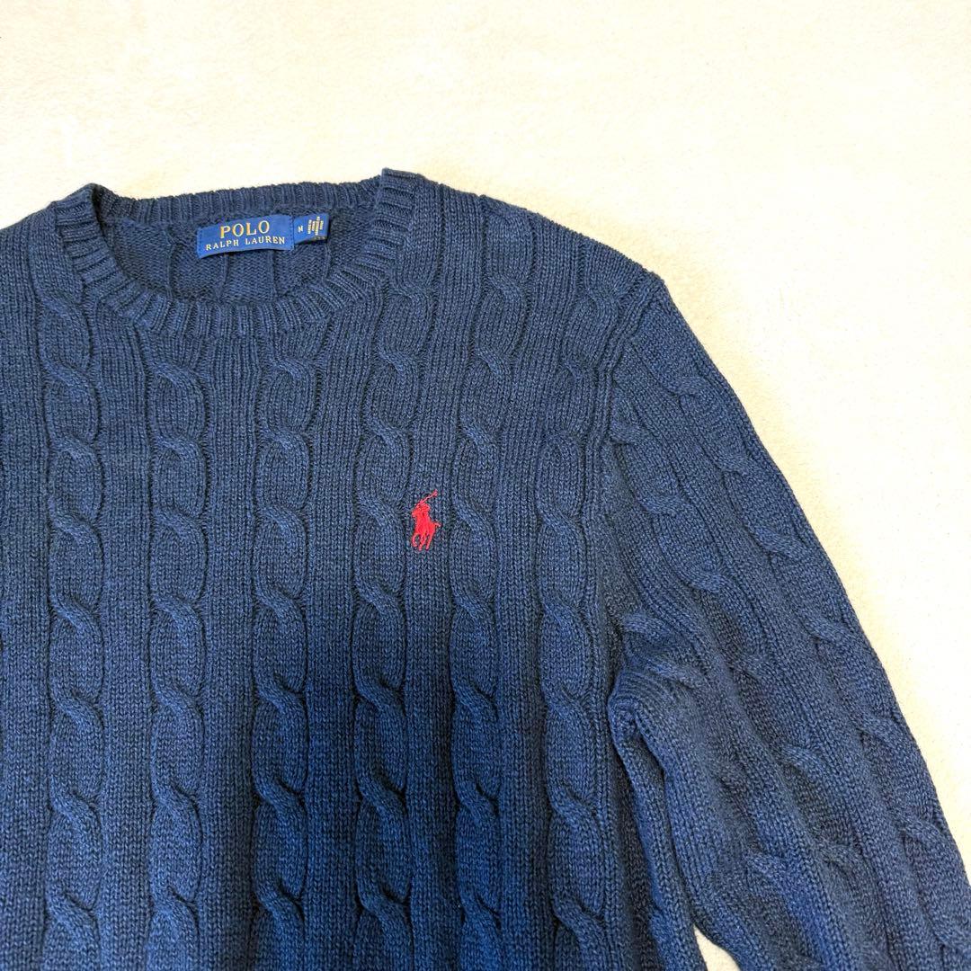美品　ポロラルフローレン　ケーブルニット　ニット　M ネイビー