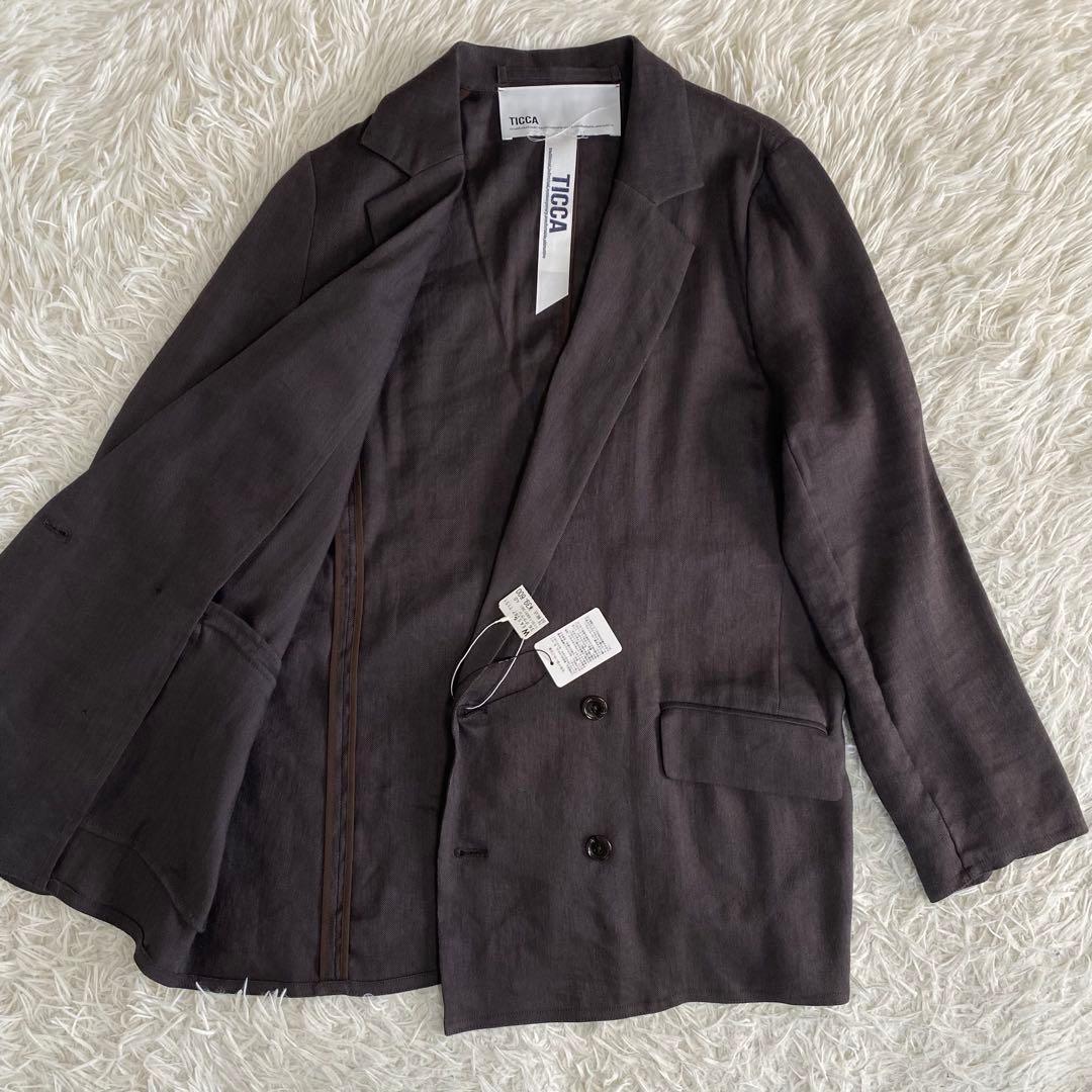 【未使用品】ティッカ　23ss リネンパナマダブルジャケット ブラウン 2