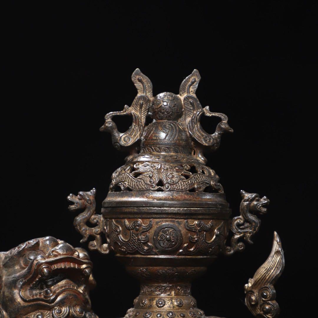 銅製獅子　置物 香炉　旧蔵　美術品