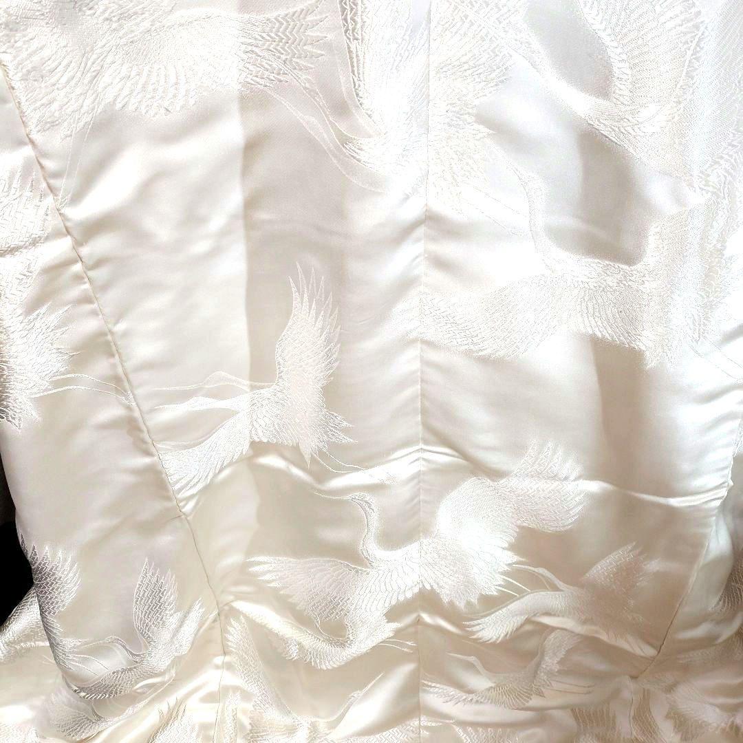 白無垢 鶴のみ柄緞子生地絹H