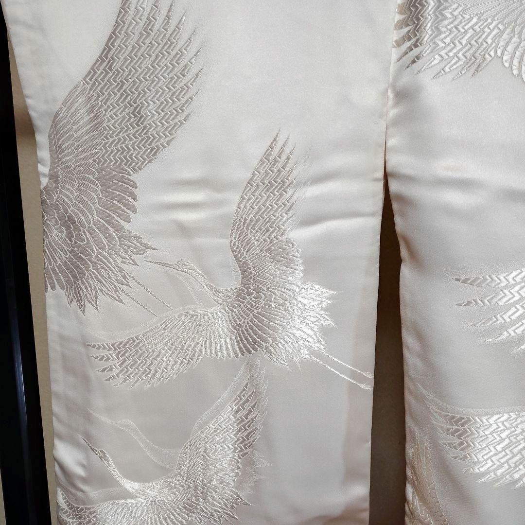 白無垢 鶴のみ柄緞子生地絹H