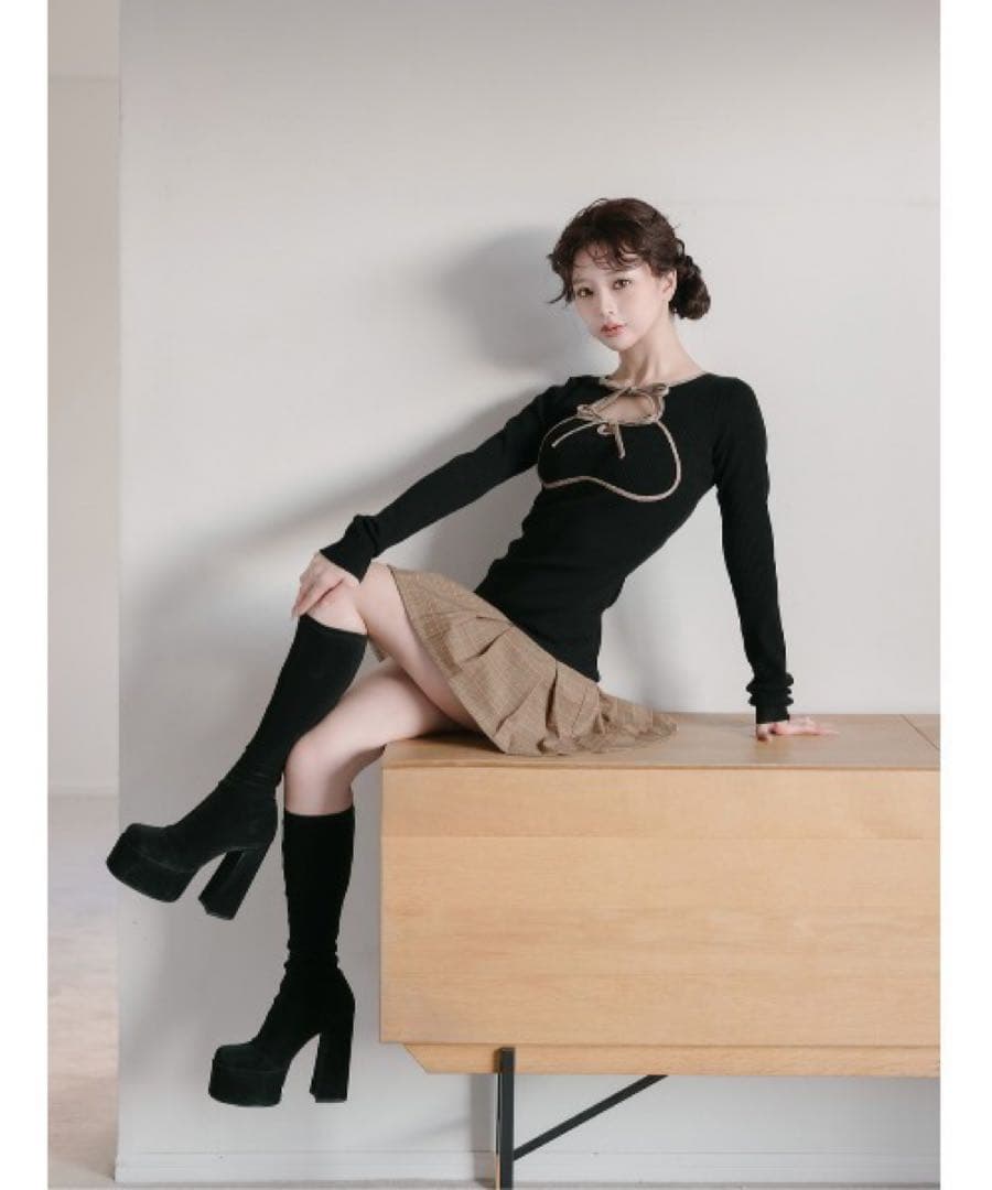 新品 Darich ダーリッチ ポイントチェックニットミニワンピース