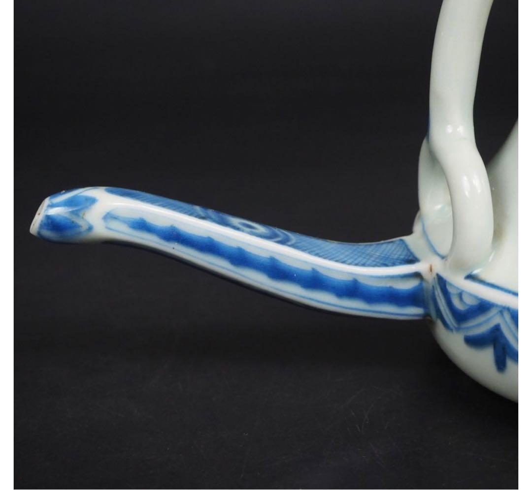 送料無料　江戸期嘉永6年（咸豊年相当）青華銚子/茶注（長口茶壷）完品無傷本物保証