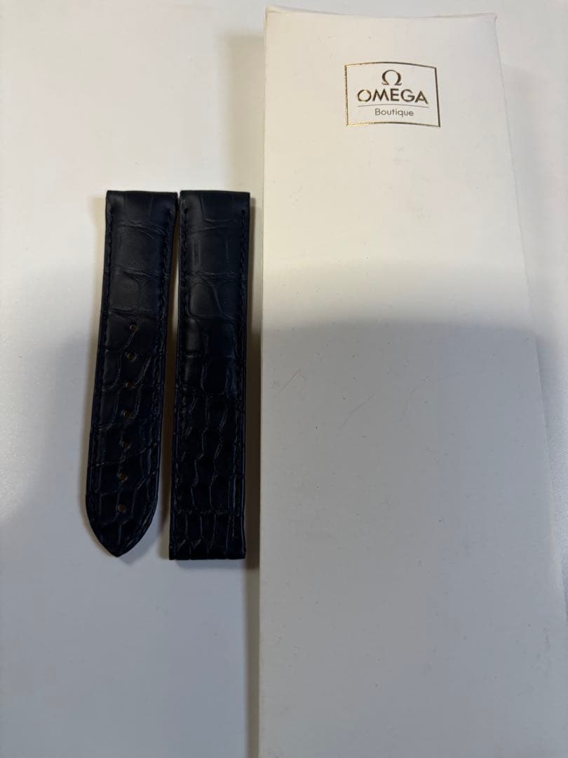 新品　オメガ 純正レザーベルト ネイビー 20mm