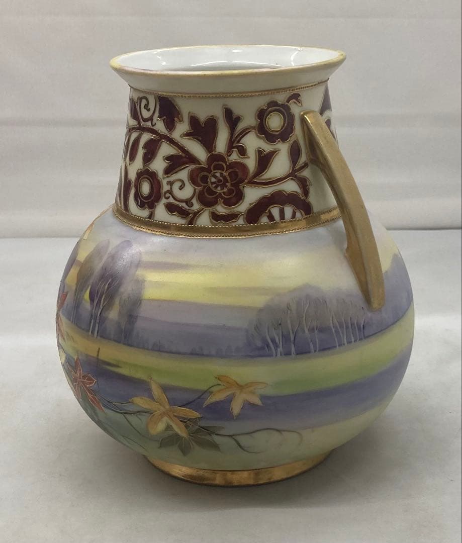 B411s「花のある風景図 花生」オールドノリタケ　ハンドペインティング