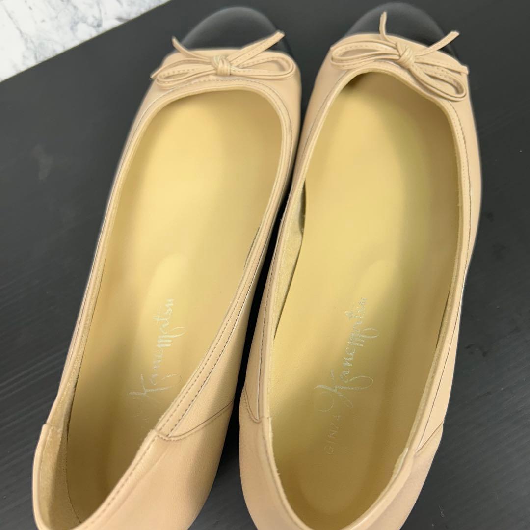 人気♡銀座かねまつ バレエシューズ シープレザー キッド フラット バイカラー