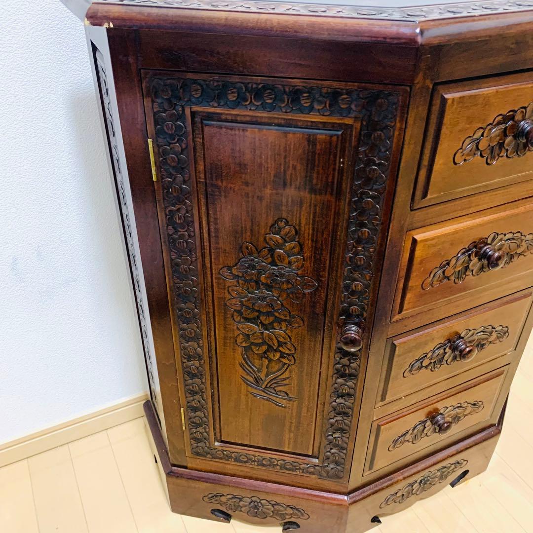 木彫刻 チェスト 引き出し 4段 サイドボード キャビネット アンティーク調