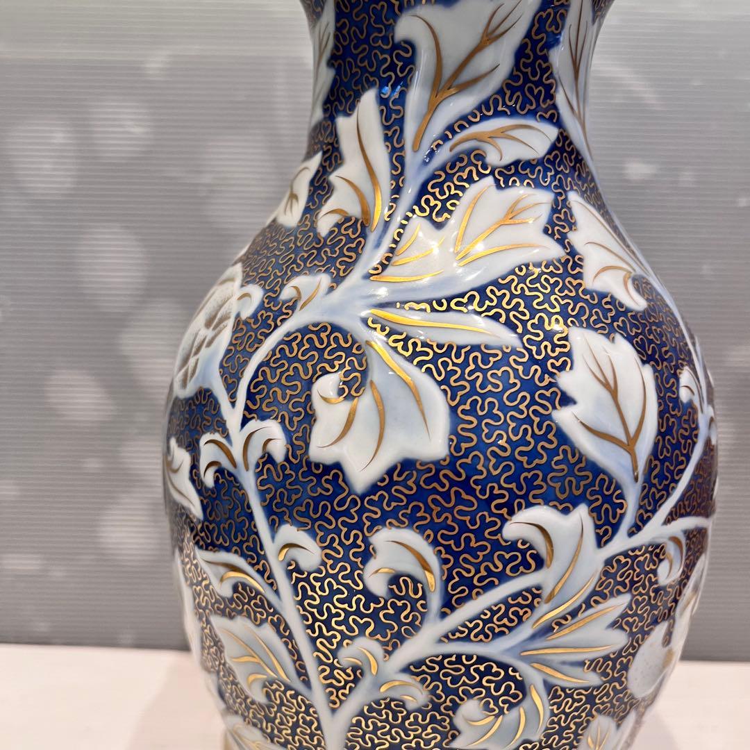 美品　美術品　牡丹彫刻外金　花瓶　深川製磁　花器　インテリア　コレクション