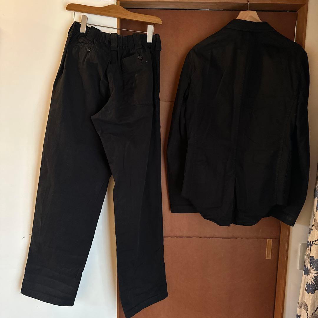 ヨウジヤマモト　プール　オム ブラック 綿　麻セットアップスーツ