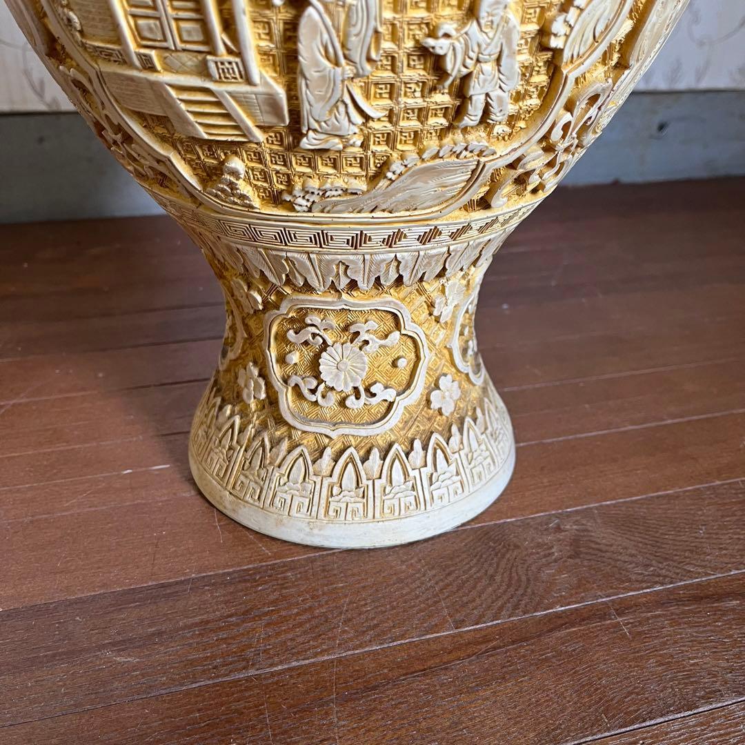 【アンティーク】堆朱銅胎飾り花瓶 壺 山水楼閣 花鳥唐草 古美術 骨董品 古道具