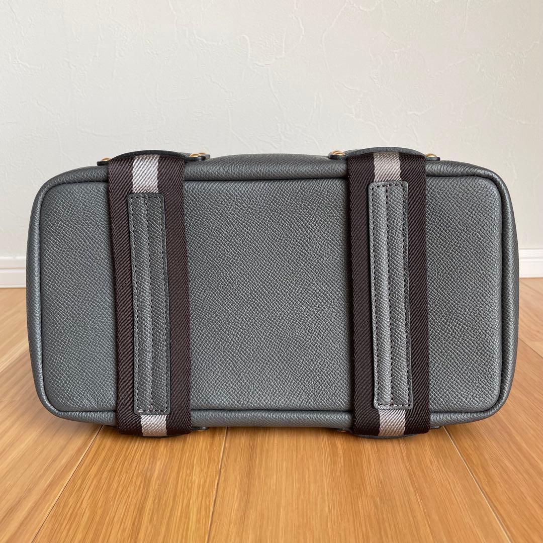 美品ADMJ ハンドバッグ レザー キャンバス　グレー　ストライプ