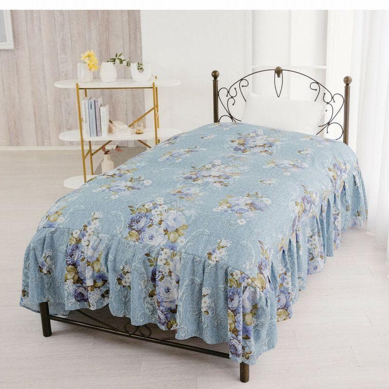 裏ボア毛布仕様ぽかぽかフリル付き掛布団カバー ダブル ブルー