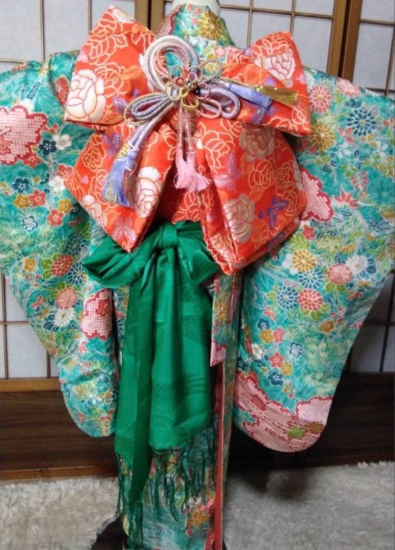 七五三　女の子　7歳向け　正絹　絞り入り　レトロ着物　セット
