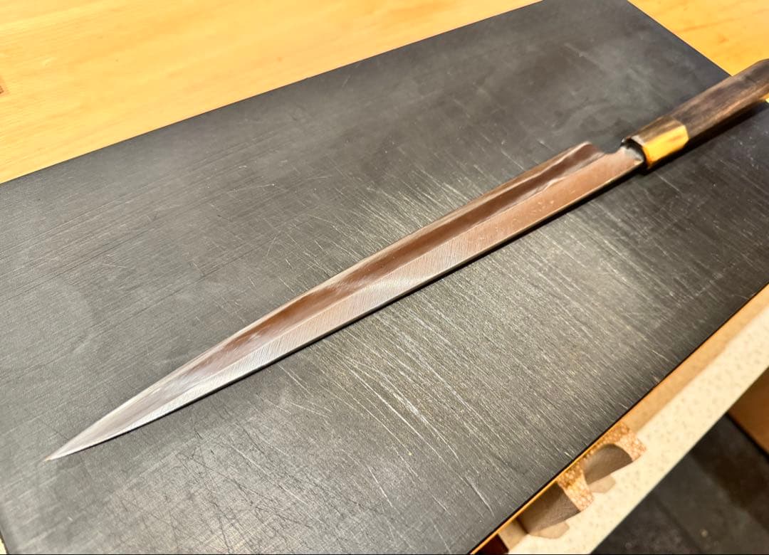 堺一文字忠国作 水本焼柳刃包丁 刃渡り尺(30cm) 天然砥石研ぎ上げ済