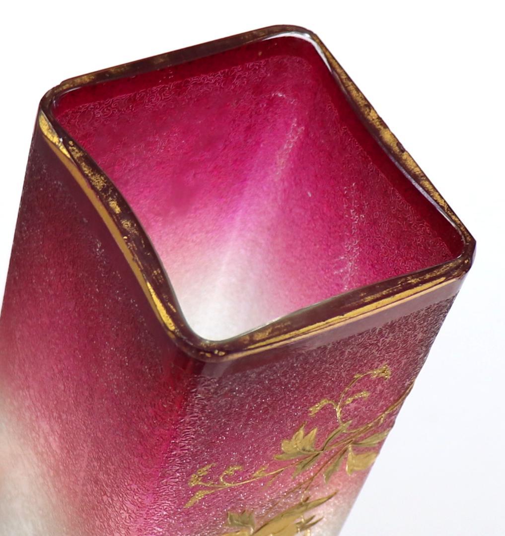 オールド・バカラ 最高級1900年 金彩グラデーション22cm大型スクエア型花瓶