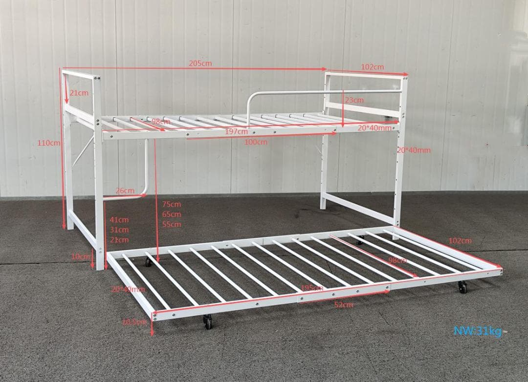 【高さ110cm】ロフトベッド 親子ベッド パイプベッド キャスター付 収納