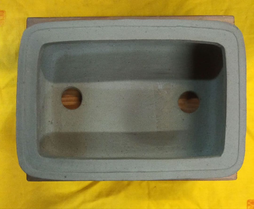 013.【寿悦】烏泥内縁/長方鉢/ミニ盆栽鉢/木箱付き