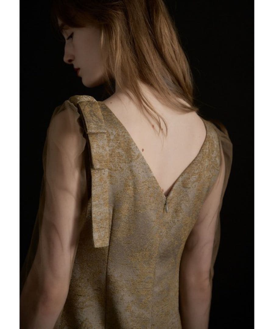 LE’RURE Shoulder ribbon jacquard dress