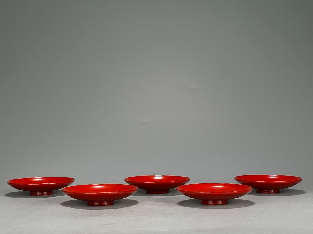 26.1.29-1 堅地屋清兵衛 利休形朱引盃 5客 共箱