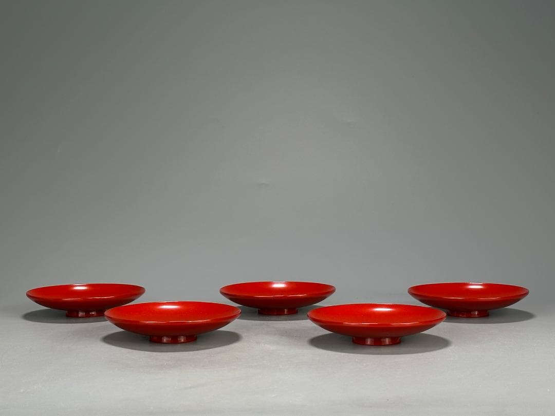 26.1.29-1 堅地屋清兵衛 利休形朱引盃 5客 共箱