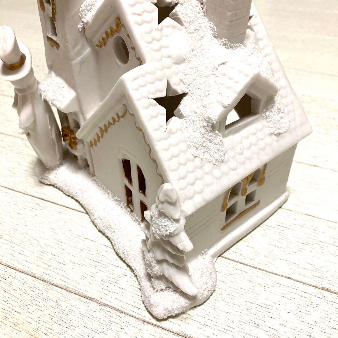 クリスマス　装飾　オブジェ　陶器　白いお家 キャンドル立て