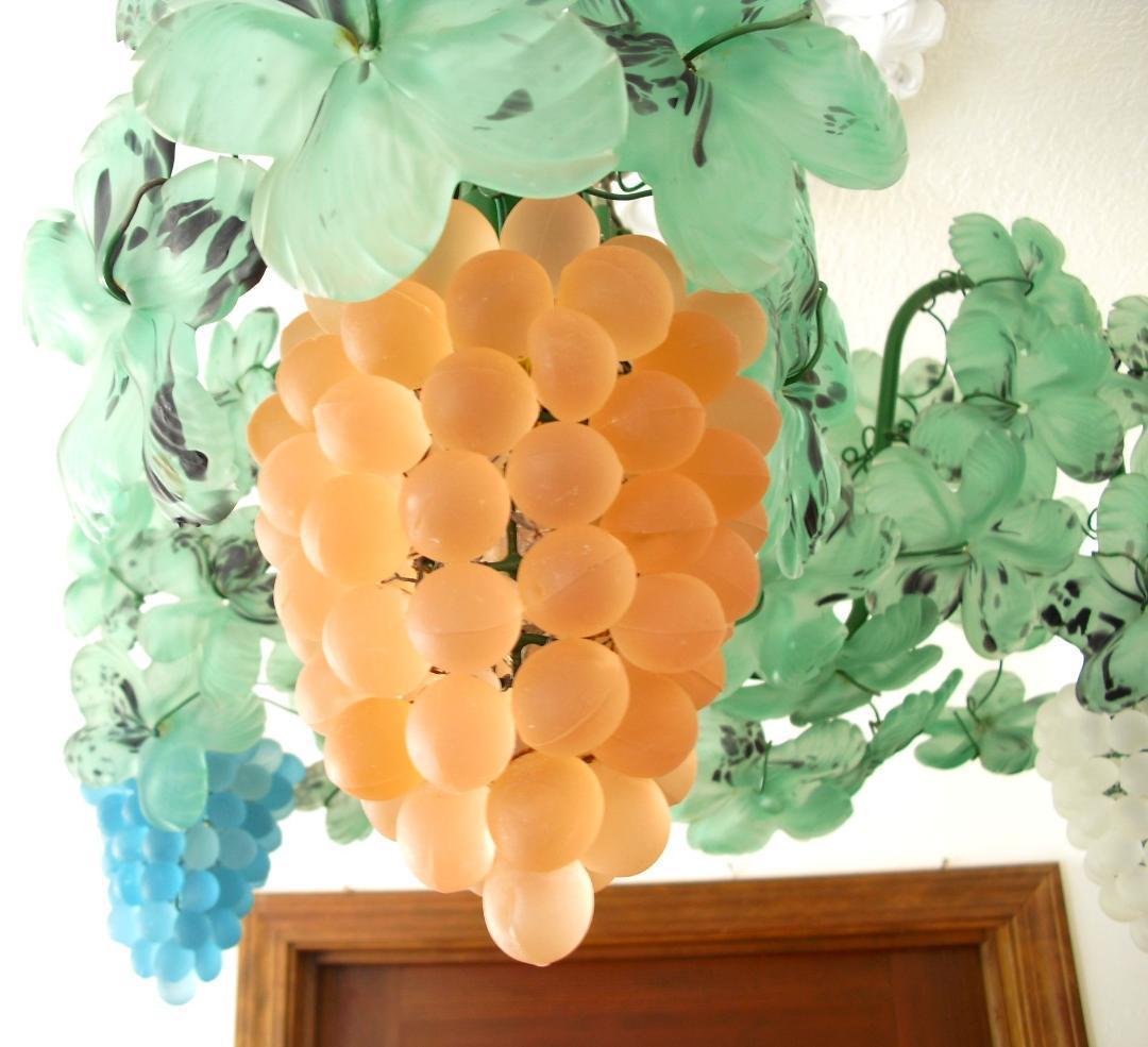 希少☆イタリア製☆ ヴェネチアン ムラノガラス☆葡萄３灯シャンデリア