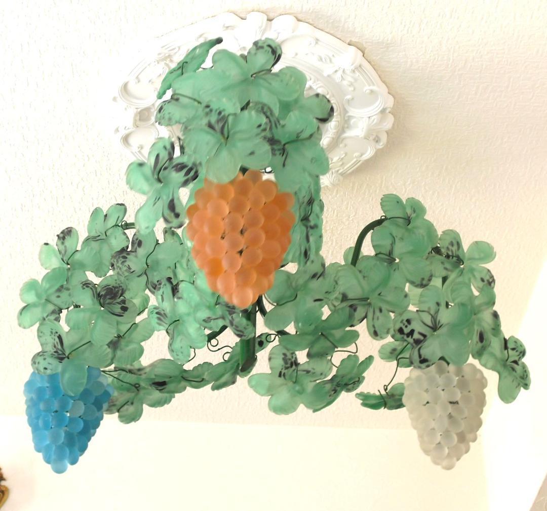 希少☆イタリア製☆ ヴェネチアン ムラノガラス☆葡萄３灯シャンデリア