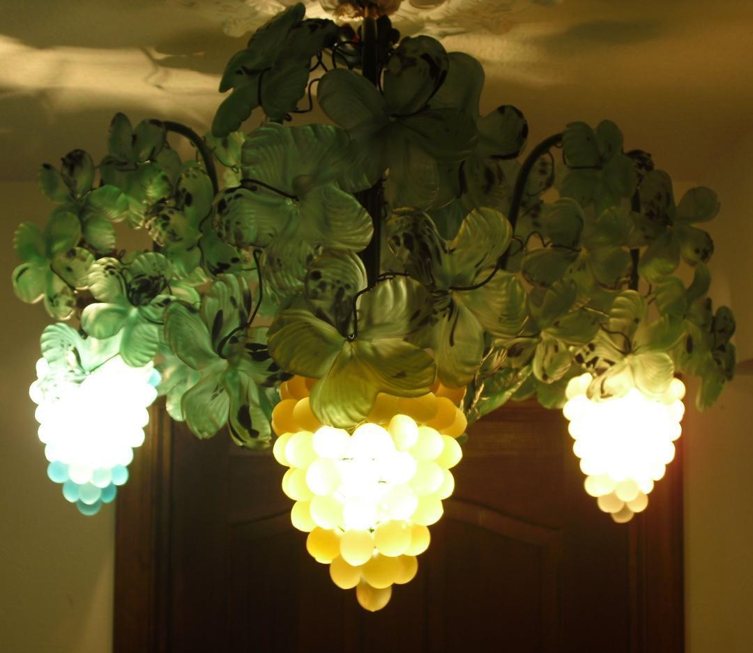 希少☆イタリア製☆ ヴェネチアン ムラノガラス☆葡萄３灯シャンデリア