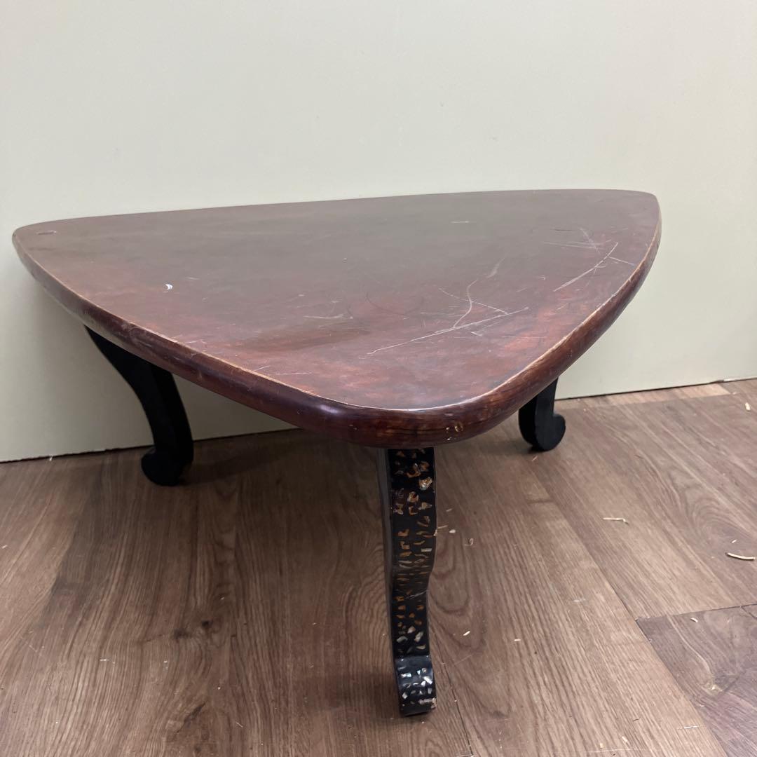 4F アンティーク 三角形 ミニテーブル 猫脚 螺鈿細工 飾り台 ヴィンテージ