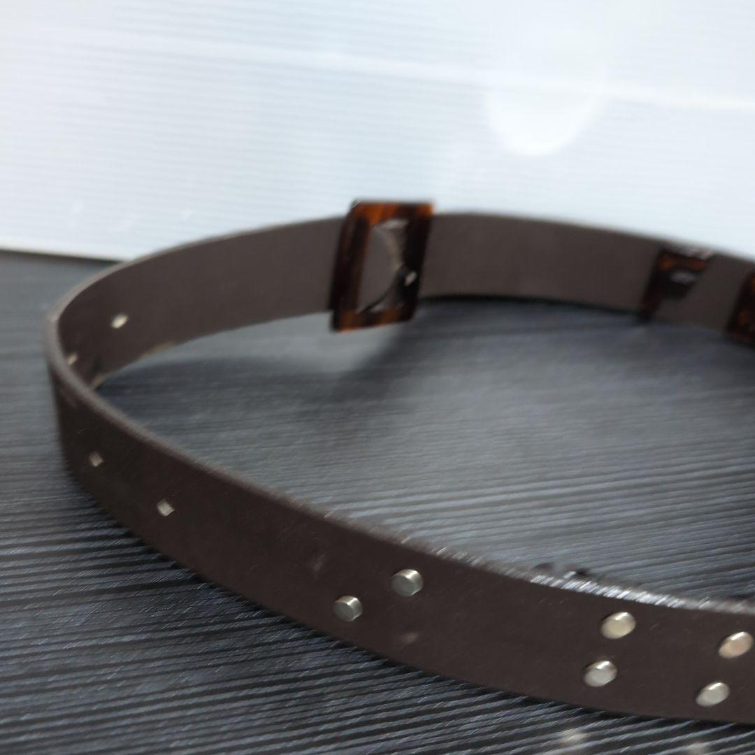 美品FENDI JEANS ロゴプレート レディースレザーベルト ダークブラウン