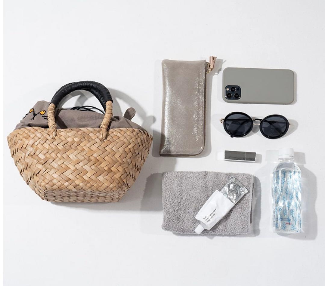 HAYNI 猫刺繍 かごバッグ　モカ　 (新品、未使用品)