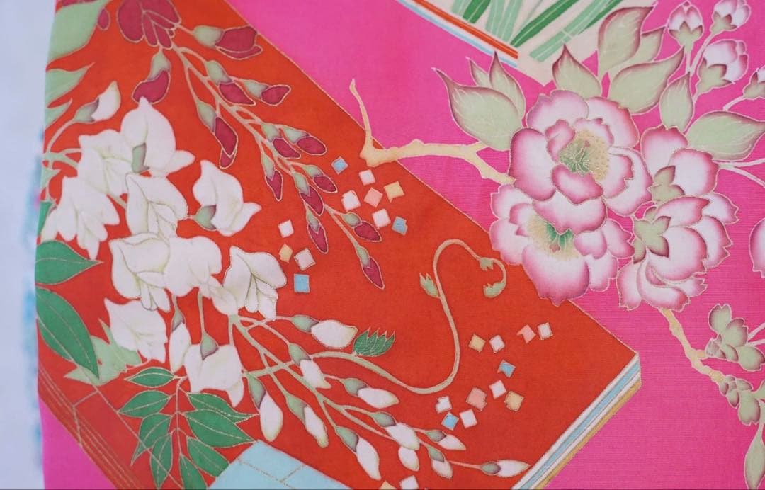 アンティーク名古屋帯　薔薇/菖蒲／藤／読本柄/金彩/染め帯　本　ピンク