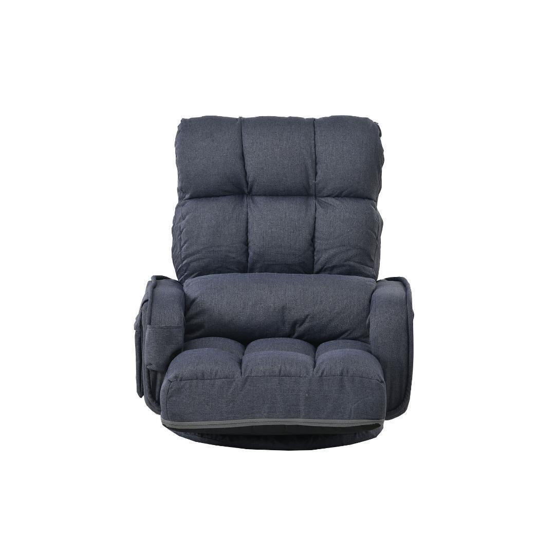 回転式座椅子肘掛けハイバック座いすリクライニング1人掛けソファー【ブルーグレ】