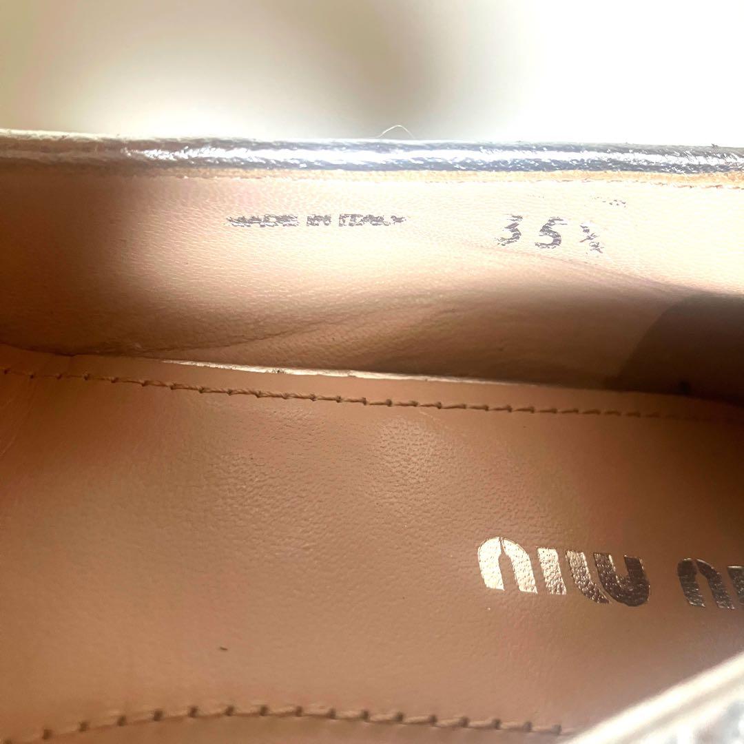 【美品】miumiu ミュウミュウ 24cm ビジュー　フラット　パンプス　銀