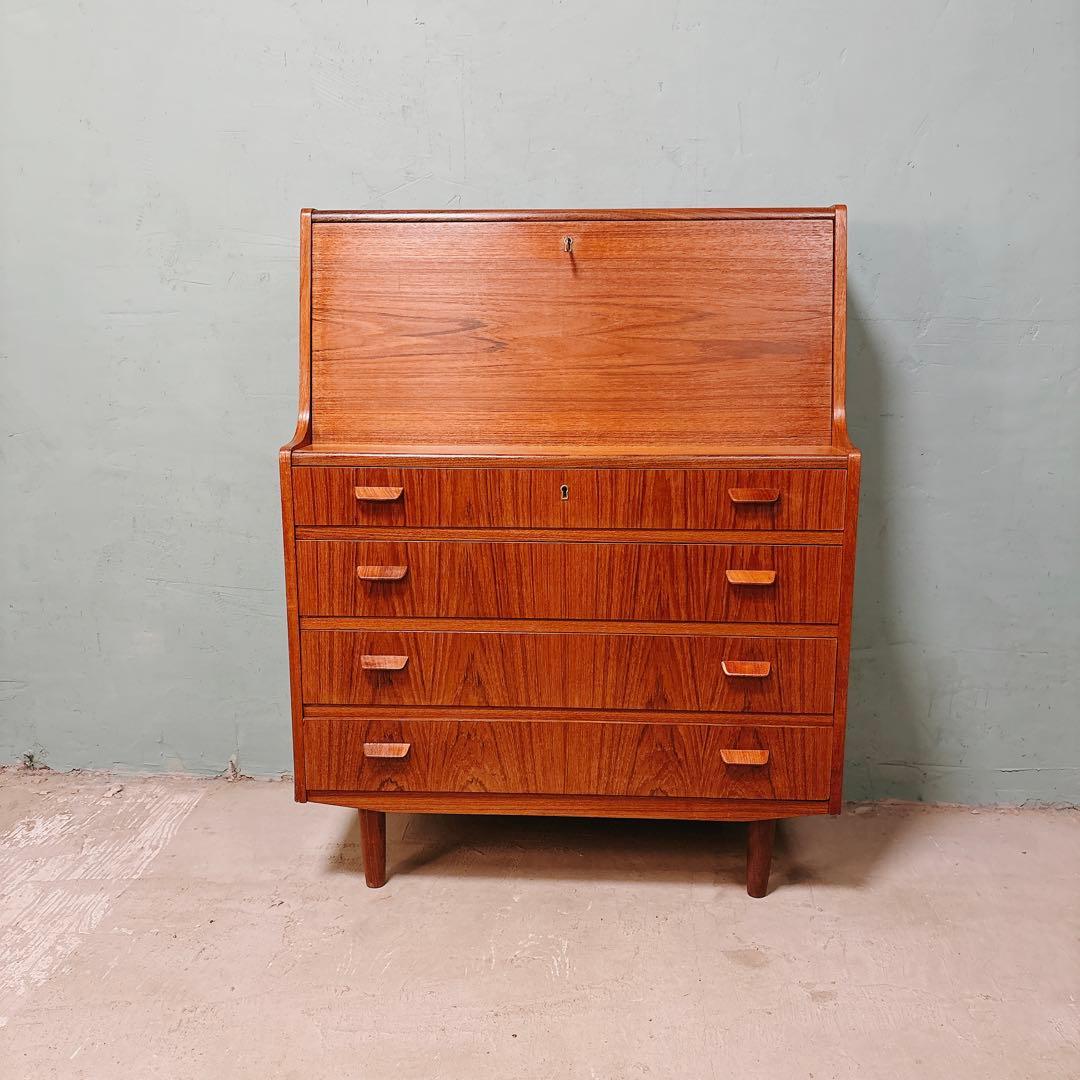 デンマーク　チーク材　ライティングビューロー　北欧家具　北欧ビンテージ