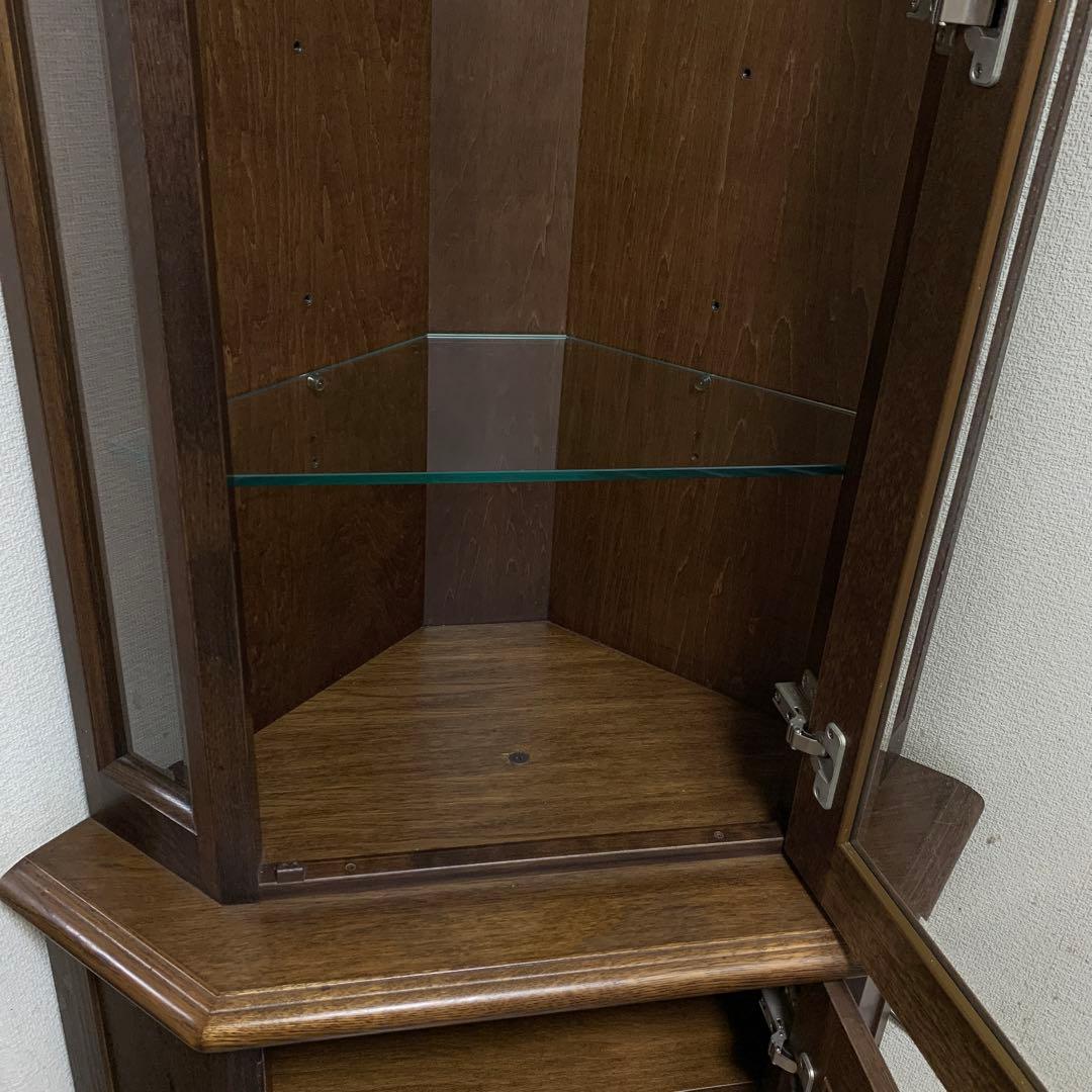 ヴィンテージ東海家具木製コーナーキャビネット ガラス棚付き