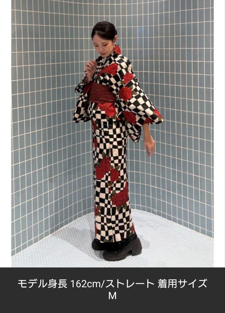 【jouetieオリジナル】 ✨ローズチェッカーセパレート浴衣セット✨格子柄✨
